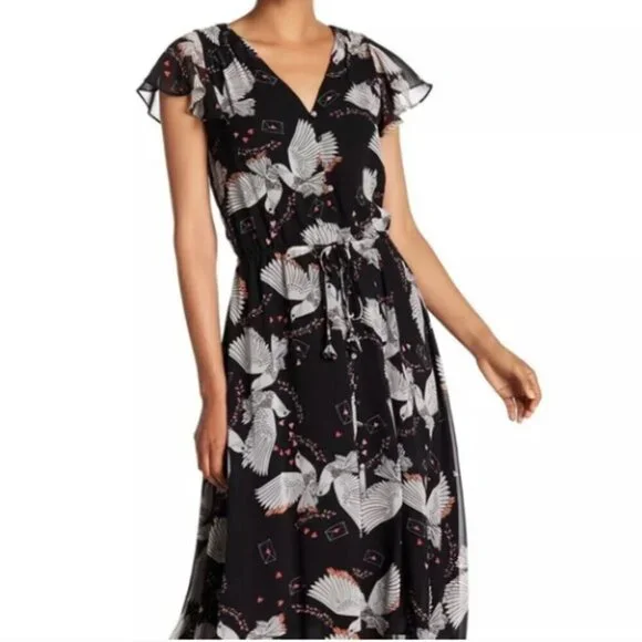 Rebecca Minkoff Harper Love Bird Midi Dress Hearts Floral - Picture 2 of 8